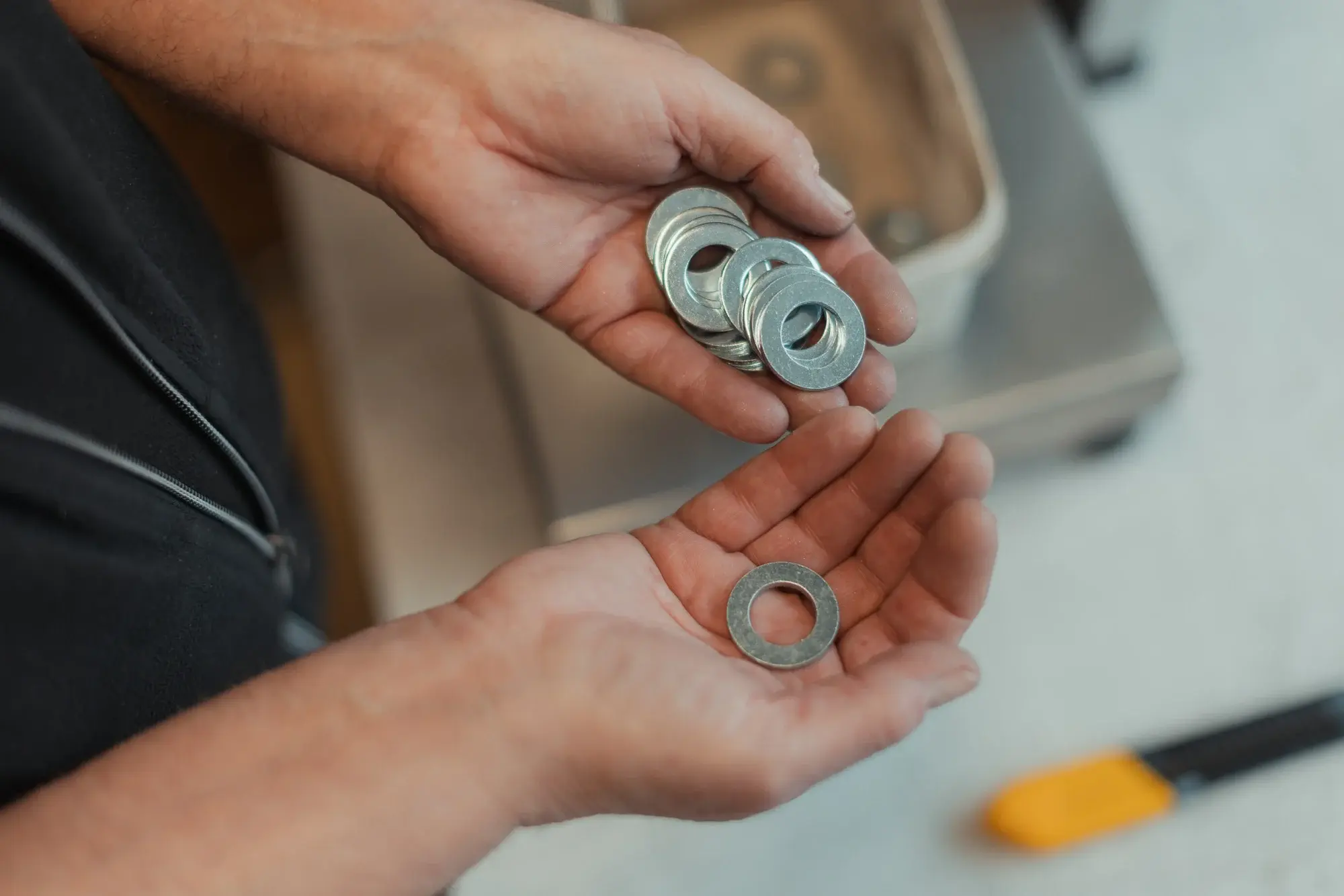Close-up view of products in hands